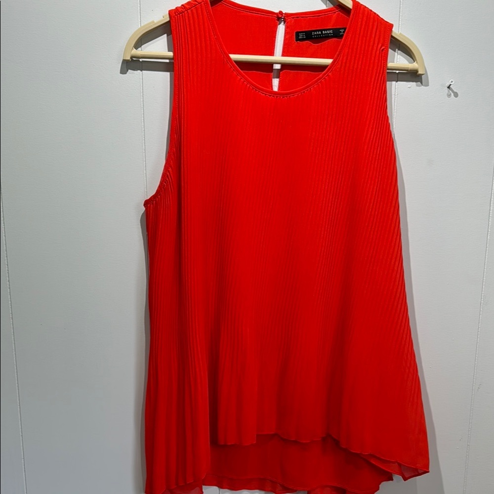 Zara Red/Orange Ribbed Asymmetrical Tank Top Tunic